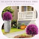 Yunlly Set of 2 Real to Touch Outdoor Topiary Tree 24" Fake Plants Front Porch Decor Artificial Boxwood Ball Faux Bush with Ground Spike, UV Resistant Fake Shrubs for Garden Yard(Fuchsia)