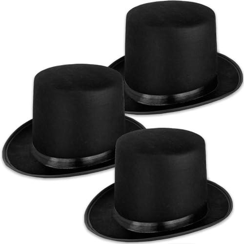Eerrhhaq 3 Pack Black Felt Top Hats for Kids,Magician Hat Costume,Tall Victorian Tuxedo Costume Hat for Halloween Dress up Cosplay Party Accessories