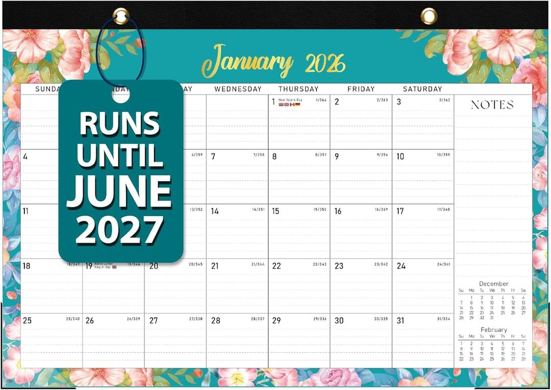 2 x 2026 Desk Calendar, Large Monthly Calendar (Jan. 2026 - Jun. 2027) 17'' x 12'', Wall/Desktop Use, Personal Desk Planner for Teacher Family School Office Supplies