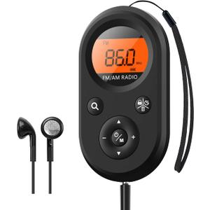 Personal Pocket Radio AM/FM Portable, Rechargeable Transistor Radio with Best Reception, Long Battery Life, Stereo Headphones, Sleep Timer, Backlit