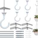4 Sets Heavy Duty Swag Ceiling Hooks with Hardware for Hanging Plants, Cavity Wall Fixing, Easy Installation, Holds Up to 30lbs, Ideal for Home & Garden (4 Sets, White)