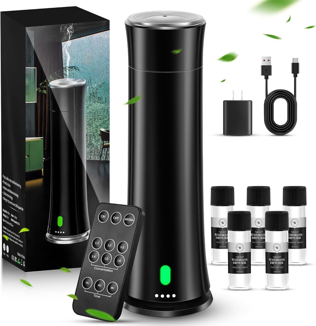 Hotel Scent Diffuser Starter Kit - 1500 Sq Ft Coverage, Hotel Scents Collection, Suitable for Waterless Diffuser Large Room, Contains 3 Aromatherapy Essential Oils, Remote Control, Black