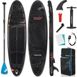 Inflatable Paddle Board, Stand Up Paddleboard with SUP Camera Seat, Wide Stance, Blow Up Paddle Board, ISUP Backpack, Pump, 3 Fins, 17.4lbs Ultra-Light Paddle Boards for Adults & Youth