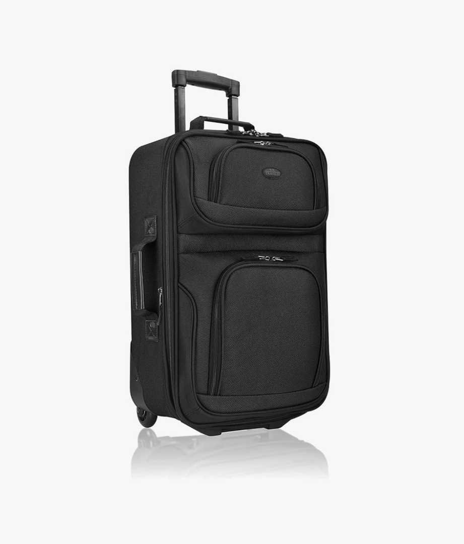 U.S. Traveler Lightweight Rolling 20" Carry On Luggage Softside Suitcase, Black, 2 Wheel Single
