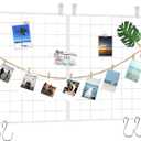 C&AHOME Photo Wall Display Set of 2, Grid Panel with Hooks, Clips, Hemp Cord, Hammer - 15.7" x 11.8", White UWWGM3402W