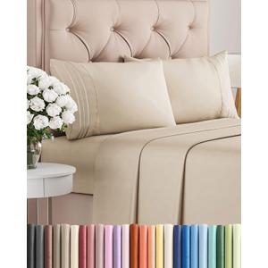 Cal King Size 4 Piece Sheet Set - Comfy Breathable & Cooling Sheets - Hotel Luxury Bed Sheets for Women & Men - Deep Pockets, Easy-Fit, Extra Soft & Wrinkle Free Sheets - Wheat Oeko-Tex Bed Sheet Set