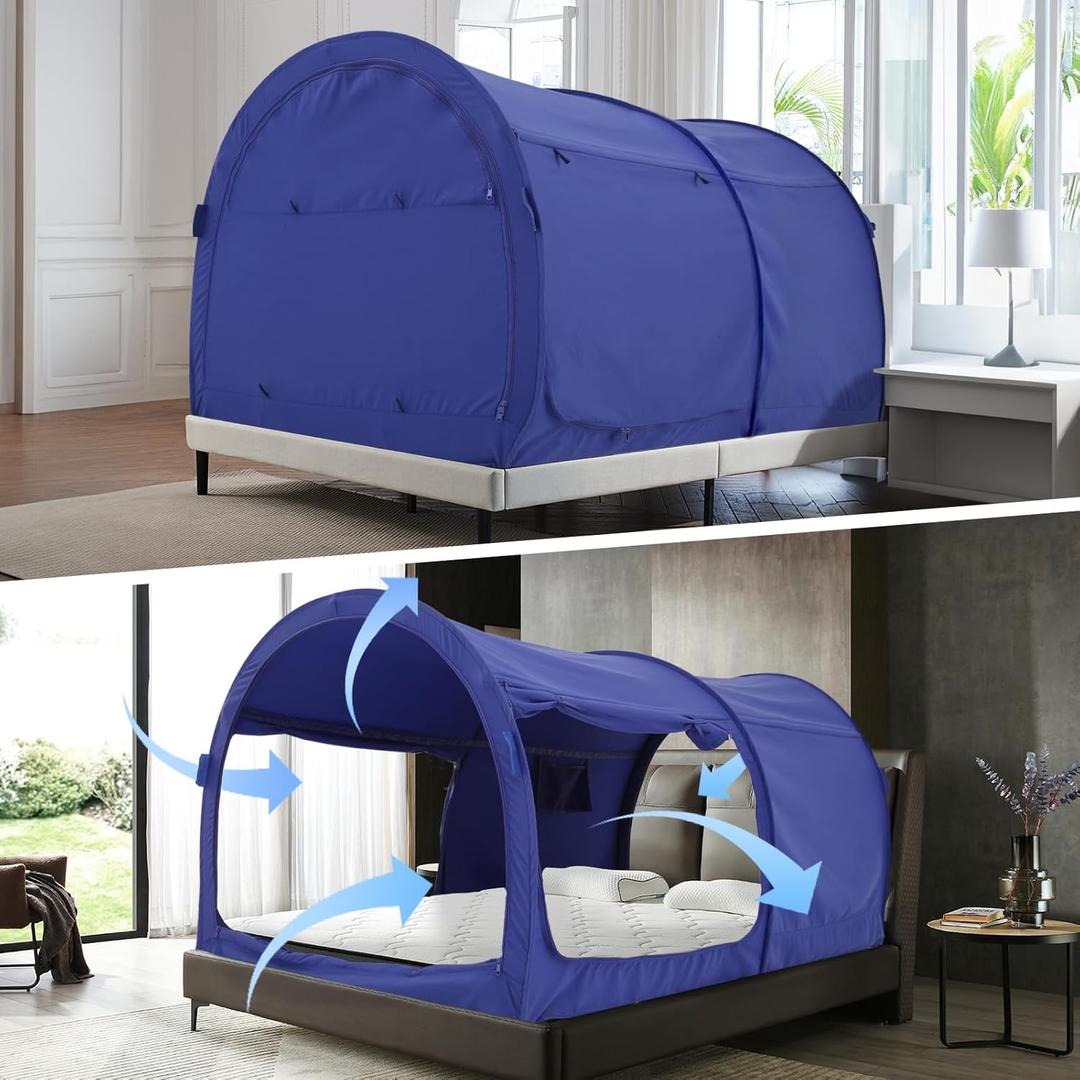 Alvantor Bed Canopy Bed Tents Dream Tents Privacy Space Twin Size Sleeping Tents Indoor Pop Up Portable Frame Curtains Breathable Grey Cottage (Mattress Not Included) Reducing Light (39"W x 75"L (Pack of 1), Navy)