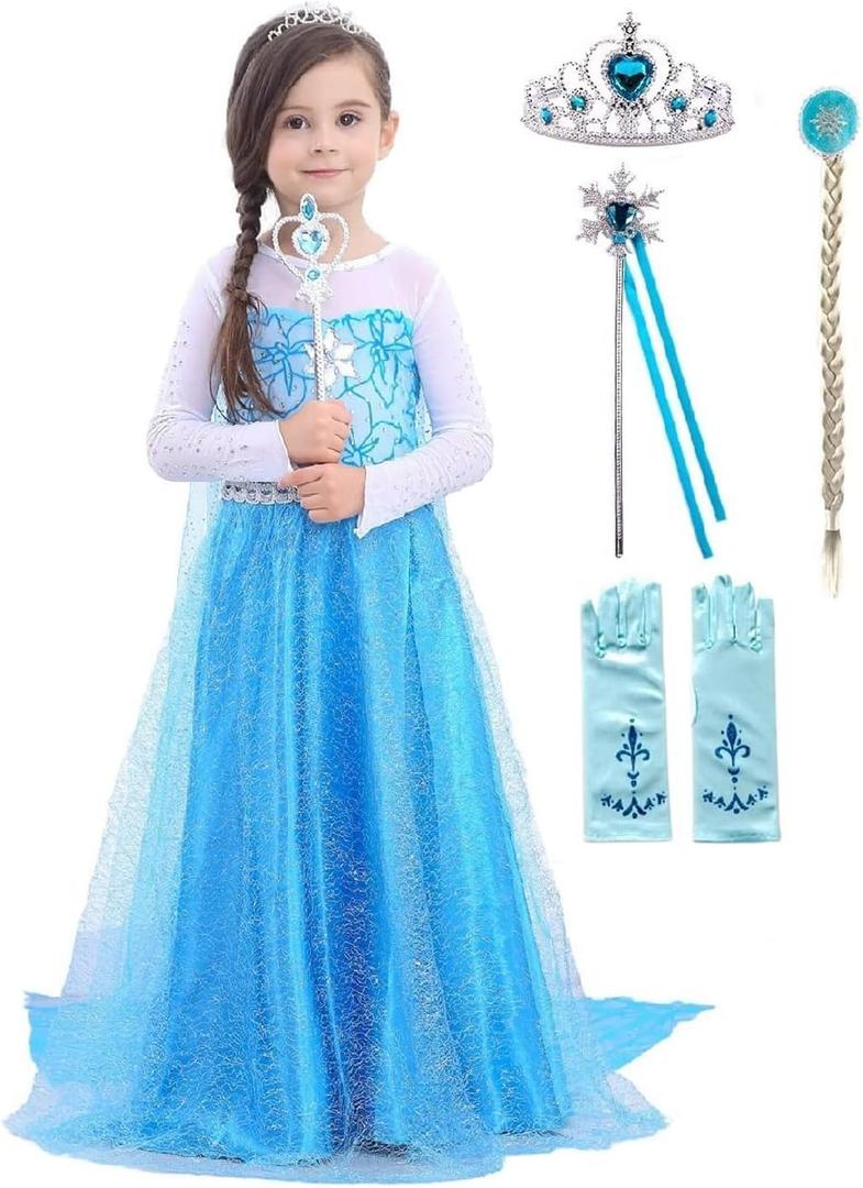 Princess Costume Princess Dresses for Girls Dress up Fancy Halloween Christmas for Toddler (8-9 Years, Blue-news)