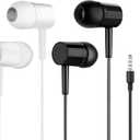 2 Pack Wired Earbuds with Microphone, Deep Bass Noise Isolating in-Ear Headphones, HD Stereo Sound, Secure Fit for Sports/Running/Gym, Universal 3.5mm Jack (Black+White)