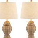 JONATHAN Y JYL4041A-SET2 Set of 2 Table Lamps Margie Wicker 20.5" Bohemian Rustic Iron LED Table Lamp Farmhouse Bedside Desk NightStand Lamp, LED Bulbs Included, Natural/Beige
