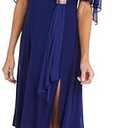 R&M Richards Women's Elegant Draped Wrap Waist Midi Dress W/Chiffon Capelet Sleeves & Side Slit 16W