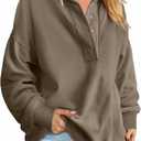 ANRABESS Womens Oversized Sweatshirt Long Sleeve Henley Pullover Tops 2026 Spring Casual Button Loose Fit Teens Outfits (Medium, Brown)