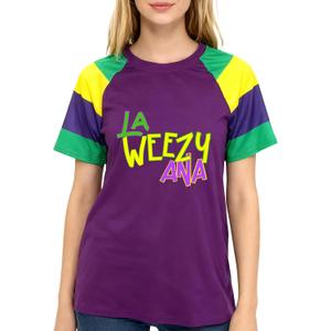 Fat Tuesday Shirt for Women La Weezy Ana T-Shirts New Orleans Carnival Tee Tops (Purple, S)