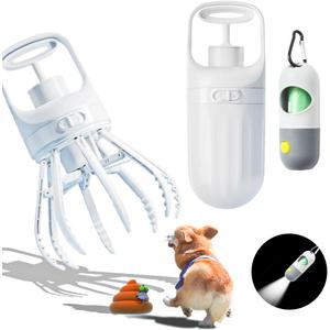 New Pooper Scooper - Portable Dog Poop Scooper for Dog Walker Waste, Dog Scooper Pooper Picker for Small Medium Large Dogs Pup Poop Scoop with LED Flashlight & 15pcs Pet Waste Bag