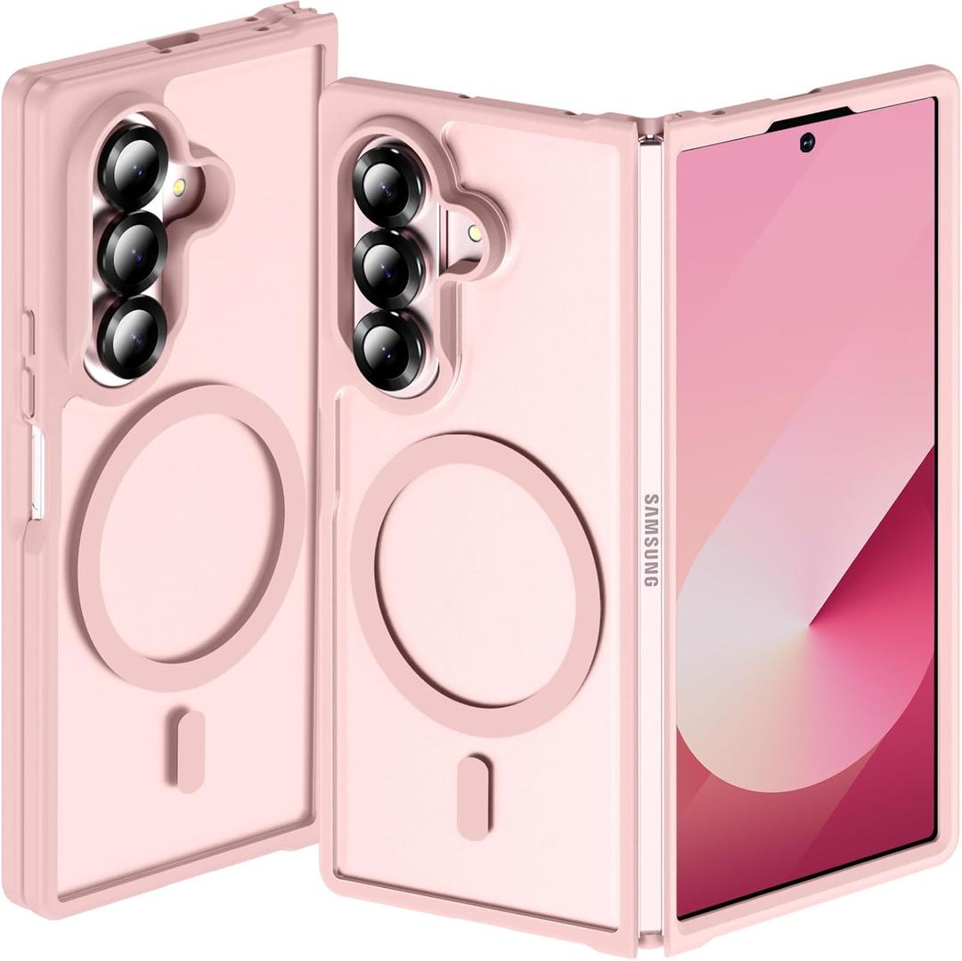 Hensinple for Samsung Galaxy Z Fold 6 Case, [Compatible with MagSafe][Slim Fit], Magnetic Charing Translucent Matte Back Shockproof Phone Case for Z Fold 6, Pink