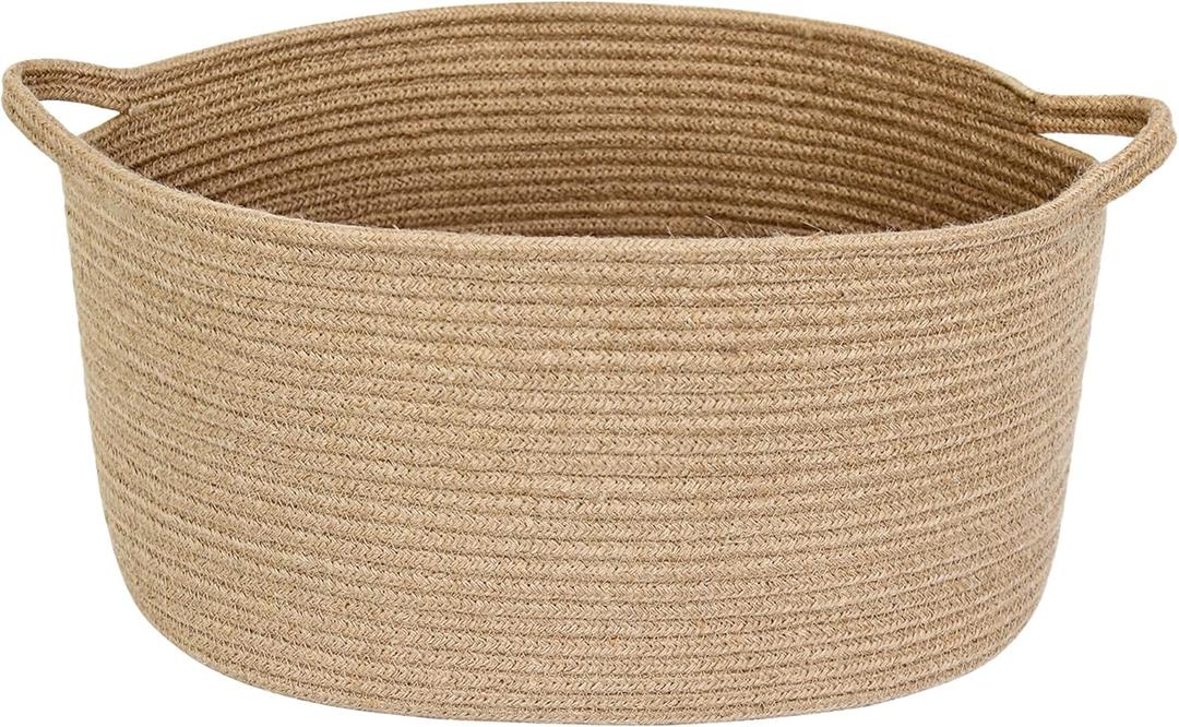MEGASKET Jute Wicker Storage Basket with Handles, 17"x12"x8" Decorative Woven Baskets for Organizing Dog Toy, Gifts, Book, Towel, Cloth, Boho Storage Bin for Shelves, Entryway, Closet, Home Decor