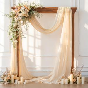 Wedding Arch Draping Fabric 28" x19FT, Sheer Chiffon Fabric Backdrop,1 Panel Champagne Drapes for Ceremony Decor, Decorative Arch Drapery for Birthday Party Ceiling Curtain Backdrop