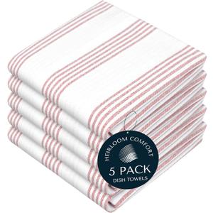 Rust Stripe Dish Towels, 5 Pack, 100% Cotton, Super Absorbent and Quick Dry, Multi Pin Striped Kitchen Towel Set, Durable Wash Cloths for Kitchen Use, Cleaning & Drying Dishes