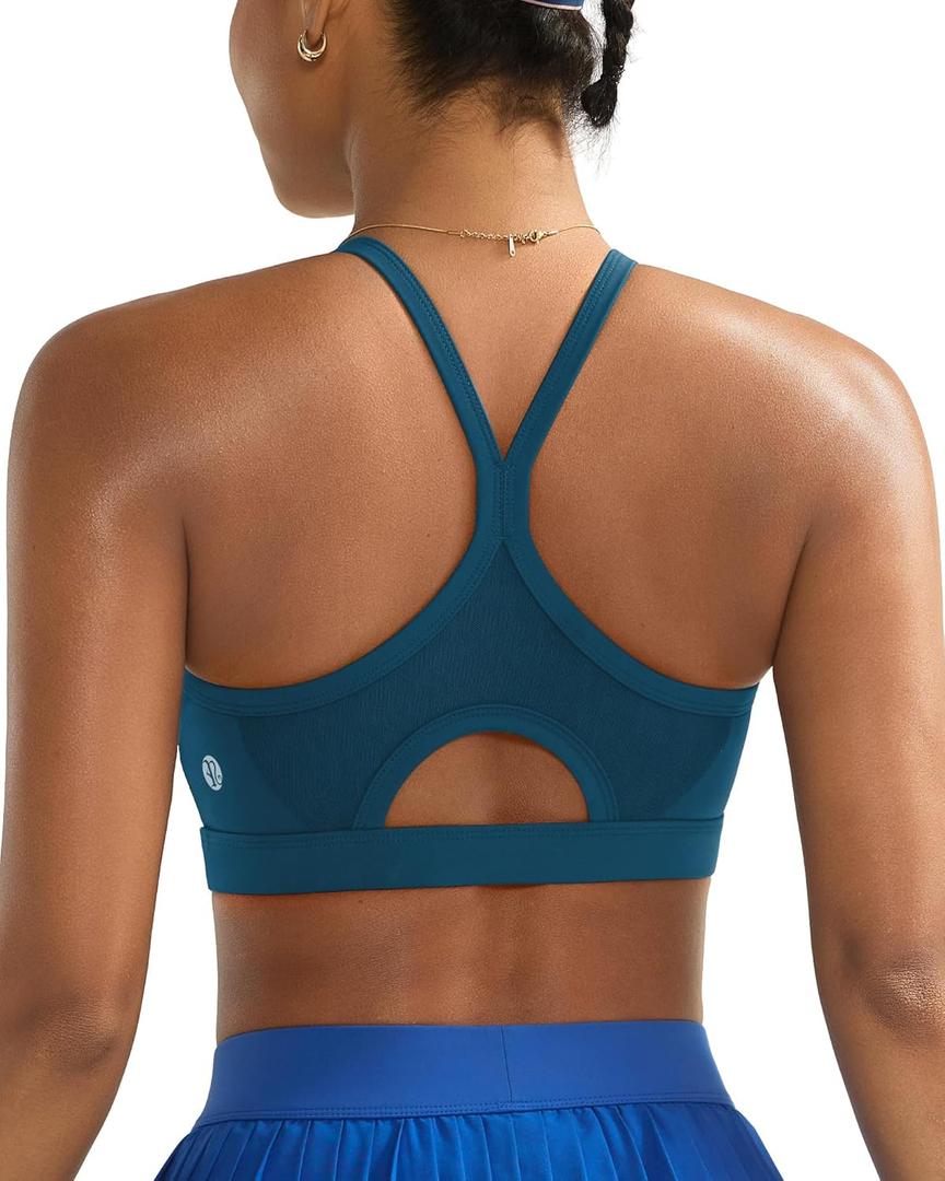 RUNNING GIRL Sports Bra for Women,Y Back Molded Cup Medium Impact Sports Bras with Sewn in Pads (X-Large, Deep Blue)