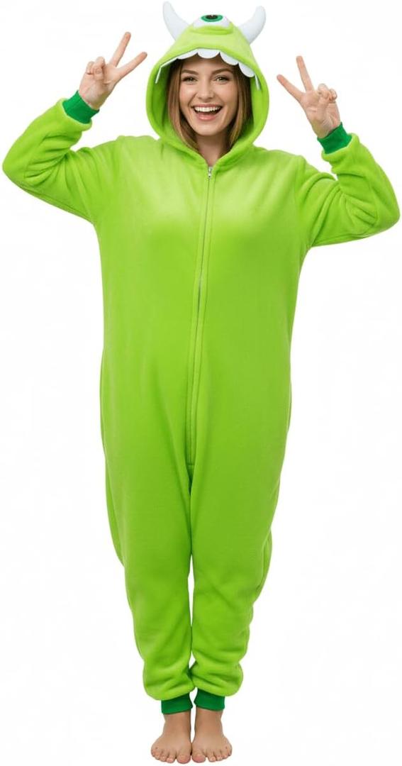 XXLOG Adult Onesie Halloween Costume Unisex Animal Pajamas Cosplay One Piece Sleepwear for Women and Men (Green, S)