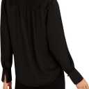 Anne Klein Womens Anne Klein Women's Long Sleeve, Pleat-Front, V-Neck Top (Black, XXL)
