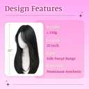 Jet Black Synthetic Hair Toppers for Women with Thinning 5x6 inch Large Base Coverage Clip in Wispy Bangs Upgraded Adjustable Bandage 20 Inch Long Layered