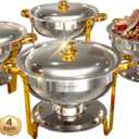 Chafing Dish Buffet Set 4 Pack, 5QT Round Chafing Dishes for Buffet, High Grade Chafers and Buffet Warmers Sets, Stainless Steel Food Warmers for Parties, Weddings, Catering,Gold and Silver
