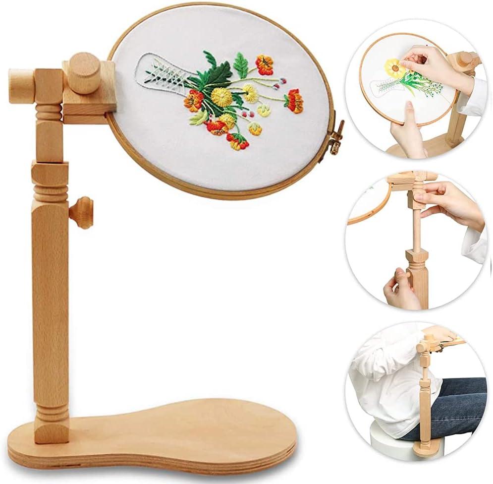 Embroidery Hoop Stand - Rotated Cross Stitch Stand Lap, Easy to Use Natural Beech Wood Embroidery Hoop Holder, Hands Cross Stitch Stand for Art Craft Sewing Needlework Projects
