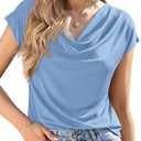 PRETTYGARDEN Womens Tops Dressy Casual Clothing 2026 Summer Cowl Neck Short Sleeve Blouses Spring Business Work Office Shirts Size XS