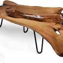 Handcrafted Edge Coffee Table | Natural Wood with Unique Organic Shape | Metal Hairpin Legs for Living Room, Side Table & Boho Decor,Clear Lacquer Finish (Large)
