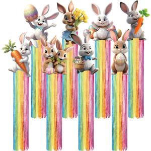 8 Pcs Easter Decorations Outdoor 3.6ft Easter Party Favors Bunny Hanging Decorations with Tassels Rabbit Garland Yard Hanging Signs for Wall Home Yard Lawn Tree Party Supplies Garden Decor