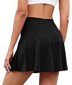 Womens 12 inch Athletic Skort Trendy Summer Sporty Active Tummy Control Mini Skater Skorts Yoga Hiking Golfing Gym Running Skirts with Built-in Shorts XS-2X Black S