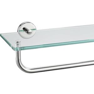 JQK Bathroom Glass Shelf Polished Chome, Shelf with 19 Inch Towel Bar Tempered Glass Shower Storage 20 by 5 inches, 304 Stainless Steel Silver Finish Wall Mount, TGS100L20-CH