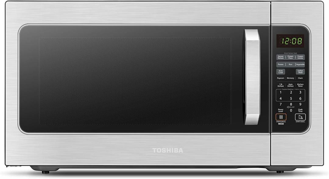 Toshiba ML-EM62P(SS) Large Countertop Microwave with Smart Sensor, 6 Menus, Auto Defrost, ECO Mode, Mute Option & 16.5" Position Memory Turntable, 2.2 Cu Ft, 1200W, Stainless Steel