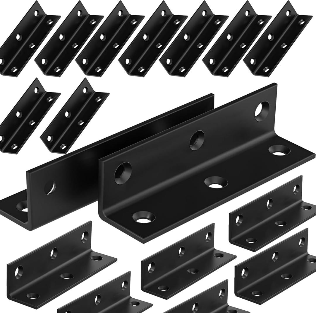 25Pcs Stainless Steel Angle Brackets, 3.15" x 0.78" Heavy Duty Corner Brace for Wood, 80MM 3Inch Black Shelf Bracket Metal Braces L Shape Joint Right Hardware for Wooden Frame Bed Furniture Bookshelf