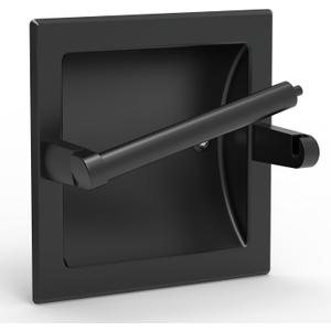 Matte Black Recessed Toilet Paper Holder for Regular Rolls,Contemporary Hotel Style Pivoting Toilet Tissue Holder Wall Mount Made of Metal, in Wall Toilet Paper Holder