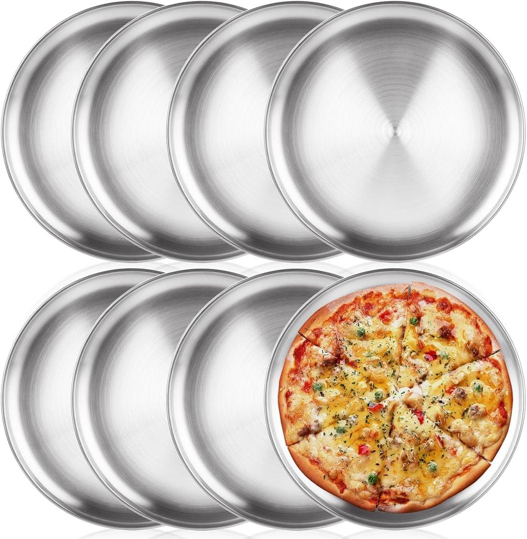 8 Pack Personal Pizza Pans 8 Inch Pizza Pans Stainless Steel Pizza Pan Set Small Round Pizza Pan for Oven Metal Pizza Plates Platter Pizza Baking Sheet Pizza Tray for Serving Cooking Grilling
