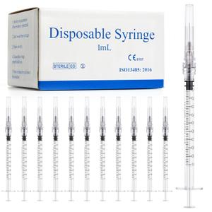100 Pack 1ml Syringes with Needle 27G 1/2 Inch - Disposable Luer Lock Dispensing Syringe, Individually Wrapped