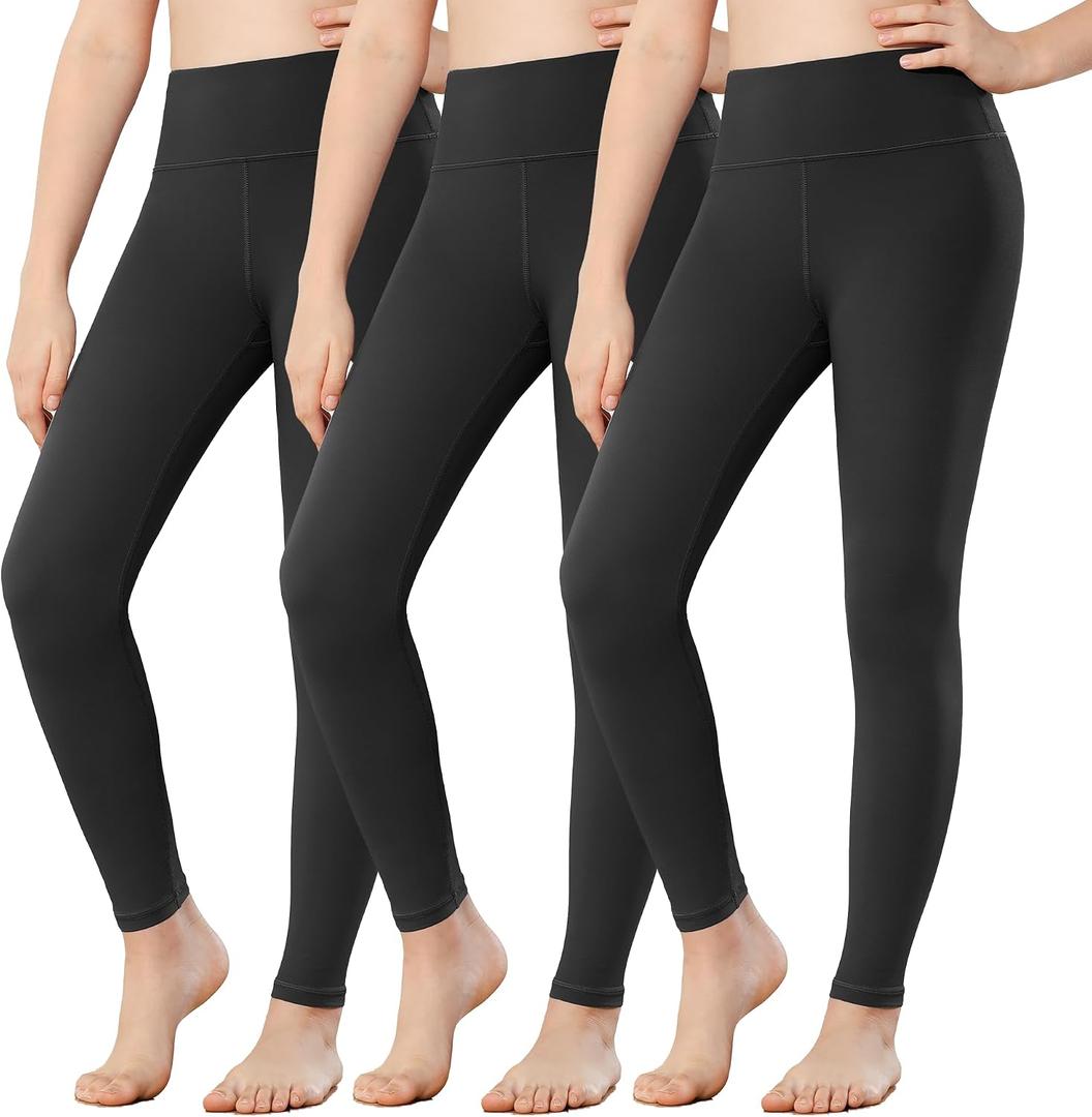 Stelle Girls Leggings with Hidden Pocket for Kids Dance Yoga Athletic Pants (Black, S)