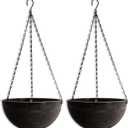 DEAYOU 2 Pack Resin Hanging Planters for Indoor Plants, 10" Hanging Flower Pots with Drainage Holes, Hanging Baskets with Chain and Hook for Garden, Outdoor, Balcony Decor (Marble Pattern)