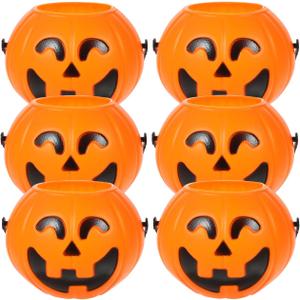 Ciieeo 6Pcs Halloween Pumpkin Candy Buckets Mini Plastic Orange Jack-O-Lantern Storage Containers for Party and Treats