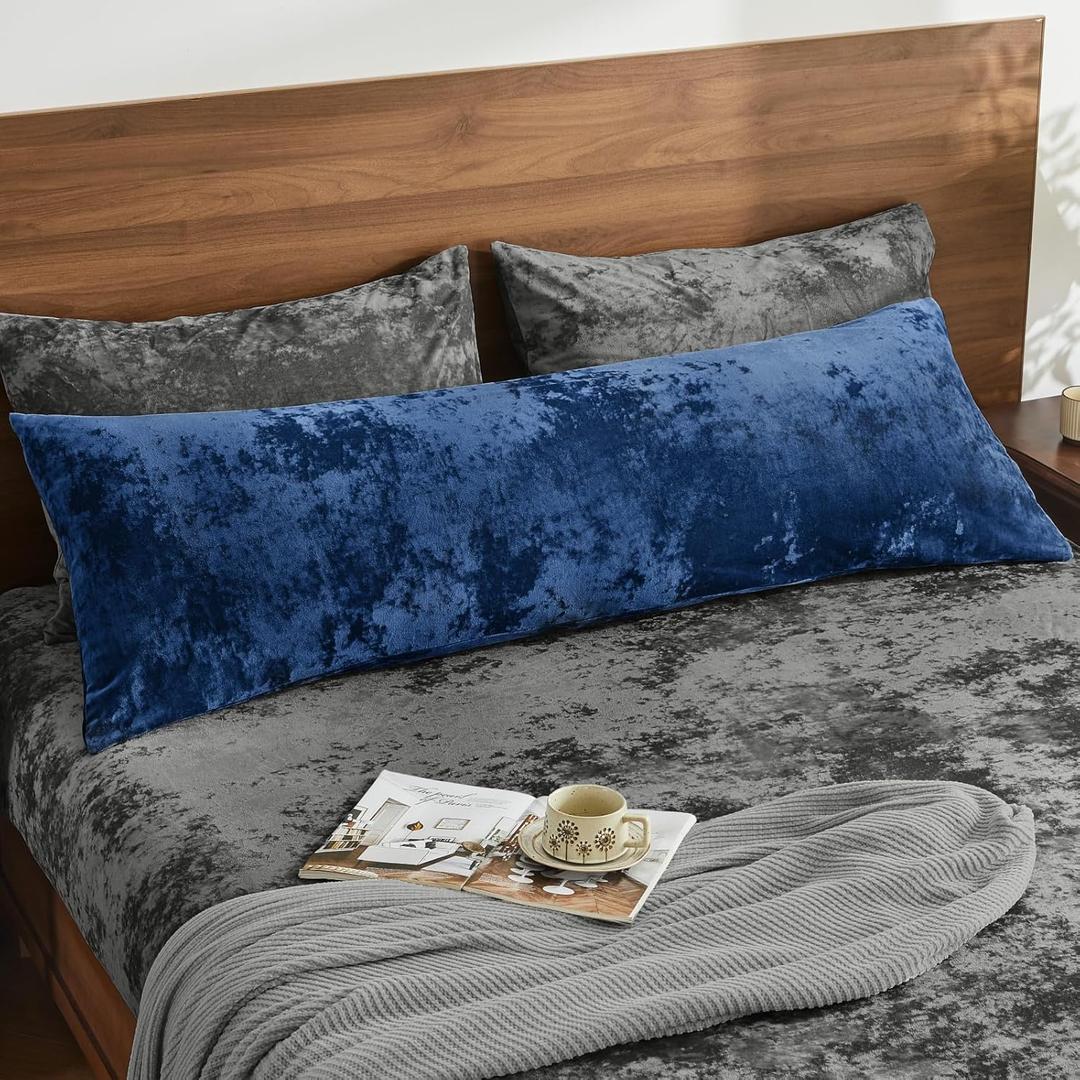 BEDELITE Velvet Body Pillow Cover with Zipper, Soft and Plush 20x54 Long Pillow Case, Velvety Smooth and Cozy Body Pillow Pillowcase for Bedroom and Couch, for All Seasons(Navy Blue)