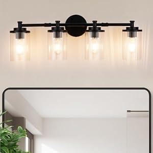 PHIXART 4-Light Bathroom Light Fixtures, Black Bathroom Vanity Light with Clear Glass Shade, Modern Bathroom Lighting Fixtures Over Mirror, 30" Bathroom Vanity Light for Mirror Bedroom Hallway