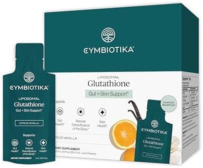 CYMBIOTIKA Liposomal Glutathione Supplement – PQQ, CoQ10 & Antioxidants for Detox, Brain, Energy, Immune Support – Advanced Absorption for Cellular Health & Longevity, Citrus Vanilla, 1 Month Supply, Expiry: 02/2027