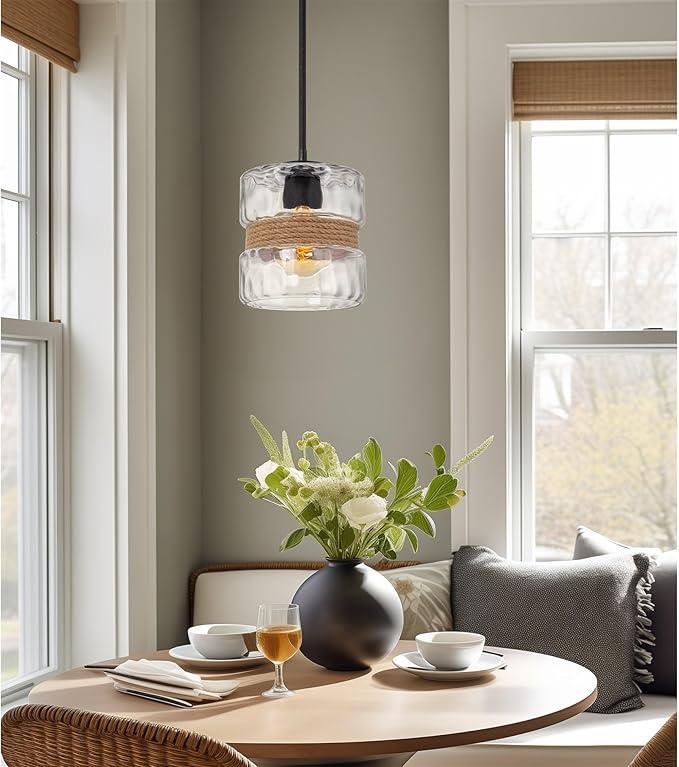 Kira Home Sage 10" Modern Pendant Light + Hammered Glass Shade, Textured Black Finish, Color: Textured Black