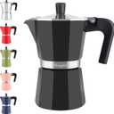 Mongdio Stovetop Espresso Maker Moka Pot, Stove Top Cuban Coffee Maker, Italian Greca Mocha Pot, 6 Espresso Cups, 10 oz - Black