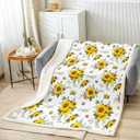 Loussiesd Kids Sunflower Fleece Throw Blanket Floral Print Sherpa Blanket for Bed Sofa Bedroom Decor Yellow Flowers Pattern Plush Blanket Botanical Yellow White Fuzzy Blanket Queen 90x90 Inch