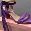 Allegra K Women Open Toe Ankle Tie Back Chunky Heel Sandals (Purple, 12)
