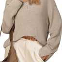 Arach&Cloz Women's Wool Blend Quarter Zip Pullover Sweater Trendy Winter Soft Casual Lapel Oversized Fit Top (L)
