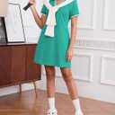 Women's Polo Dress Short Sleeve Lapel V Neck Collar Tennis Golf Mini Dress Casual Summer Workout Wear with Pockets (Medium, Green Teal)